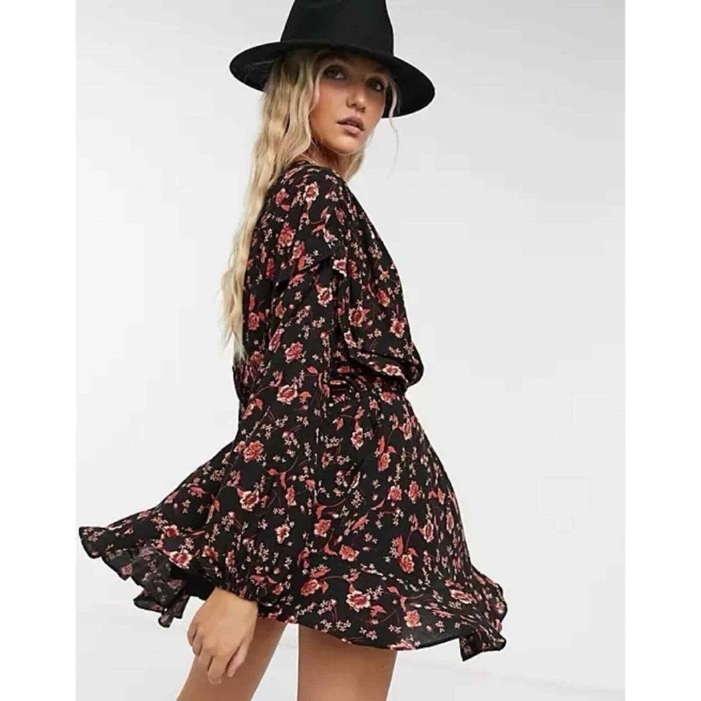 Free People Long Sleeve Mini Dress Ditsy Floral Flower Fields Boho LBD Small
